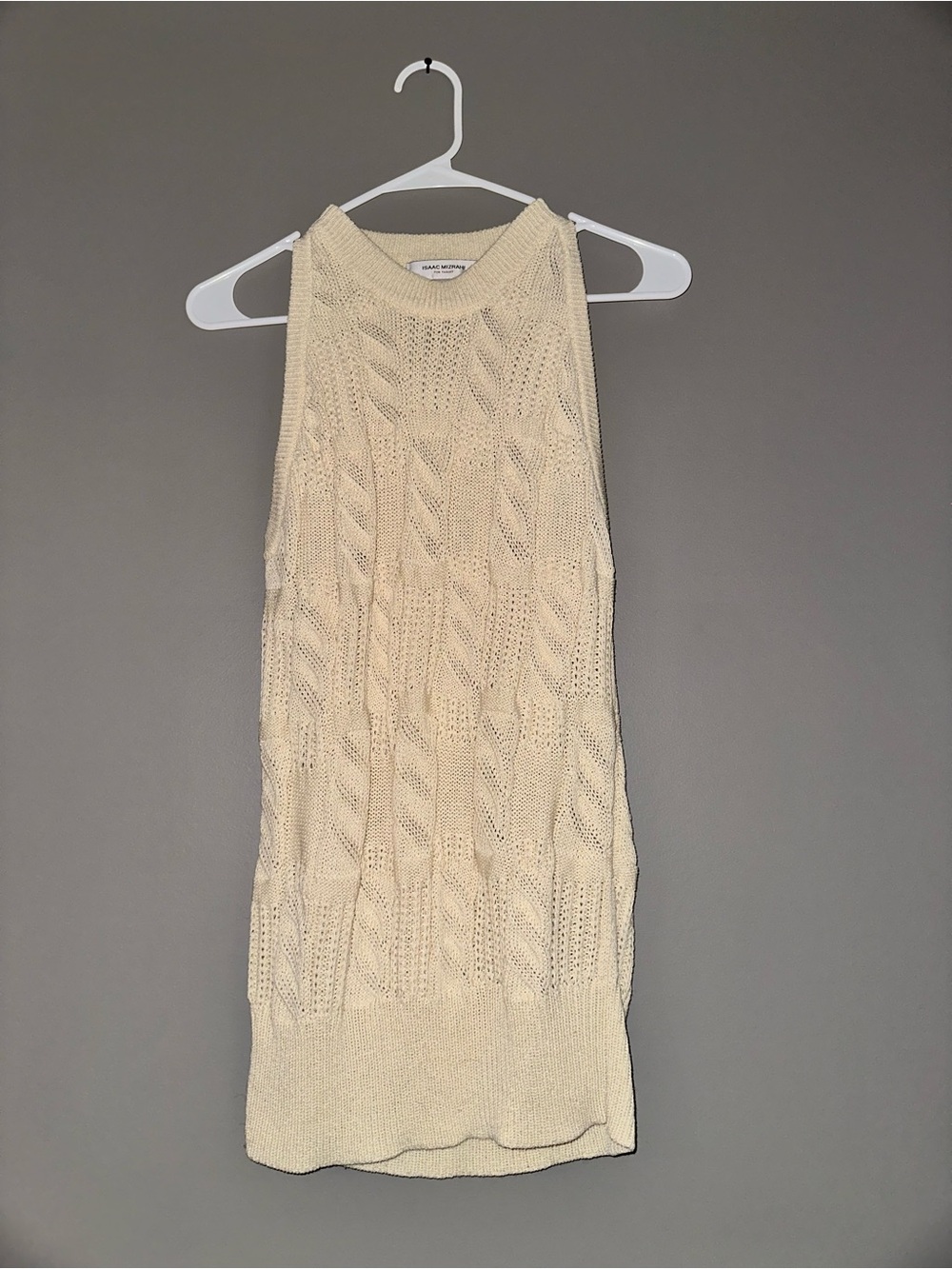 Cable Knit Sleeveless Sweater Tank in Cream